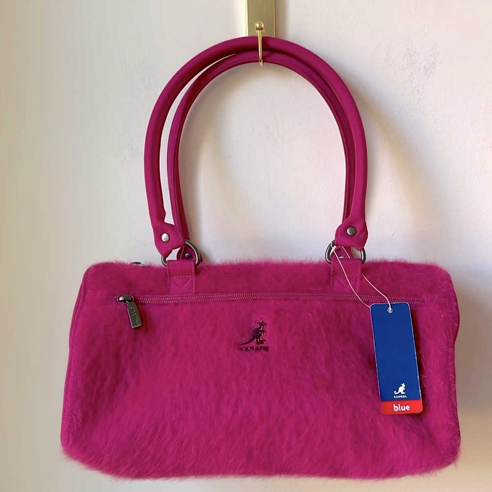 NWT Kangol Furgora & Nylon Club Bag Purse Satchel Angora Pink Zip Close 12 X 6.5